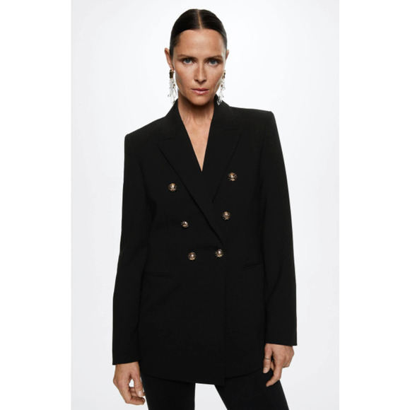 Mango Jackets & Blazers - NEW MANGO MNG BLACK DOUBLE BREASTED GOLD BUTTONS SUIT BLAZER JACKET SZ M